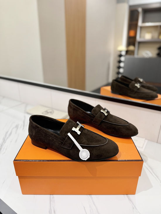 Hermes Classic Nubuck Loafers Comfortable Soft Sole Casual Shoes