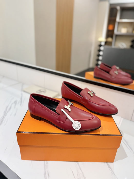 Hermes Classic Sheepskin Loafers Comfortable Soft Sole Casual Shoes