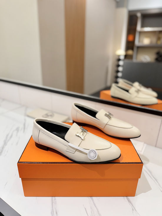 Hermes Classic Sheepskin Loafers Comfortable Soft Sole Casual Shoes
