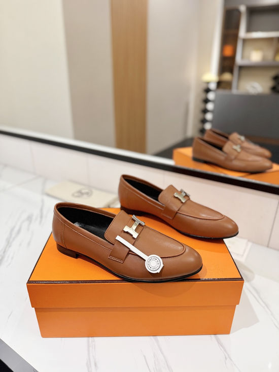Hermes Classic Sheepskin Loafers Comfortable Soft Sole Casual Shoes