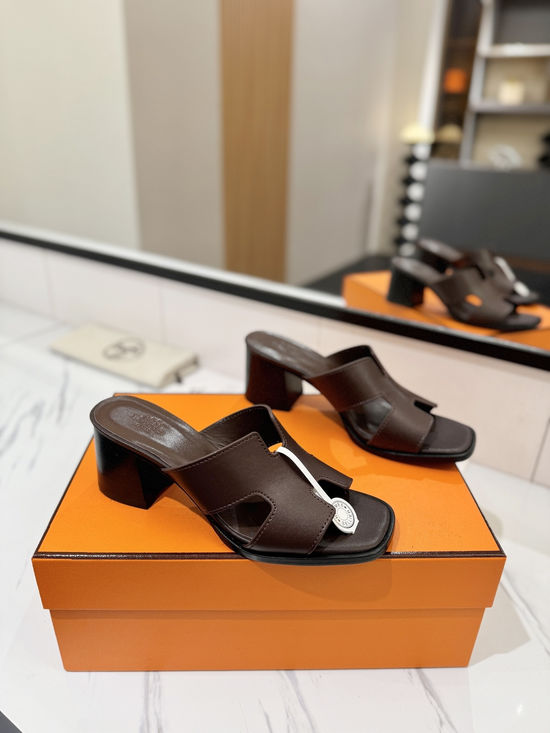Hermes 7cm Heel Cowhide Slides Genuine Leather Sole Casual Shoes