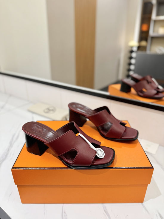 Hermes 7cm Heel Cowhide Slides Genuine Leather Sole Casual Shoes