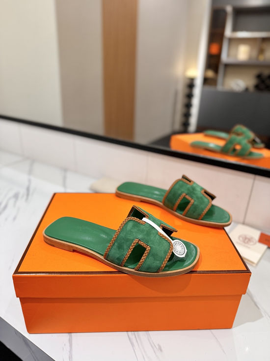 Hermes Classic Nubuck Slides Genuine Leather Sole Casual Shoes