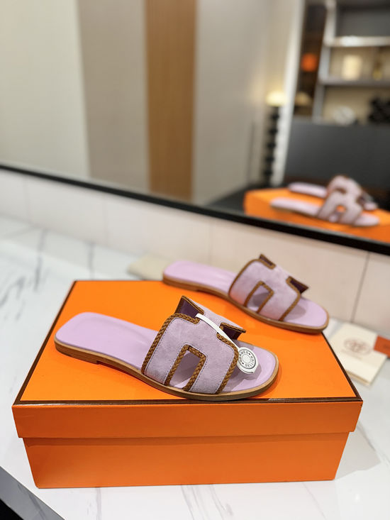 Hermes Classic Nubuck Slides Genuine Leather Sole Casual Shoes