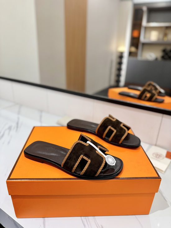 Hermes Classic Nubuck Slides Genuine Leather Sole Casual Shoes