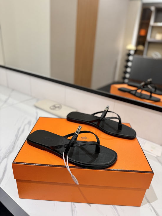 Hermes Classic Cowhide Leather Comfortable Slide Sandals