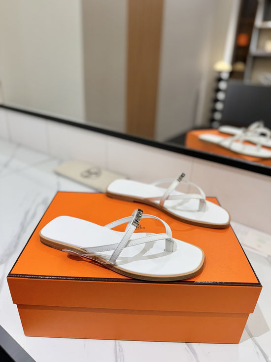 Hermes Classic Cowhide Leather Comfortable Slide Sandals