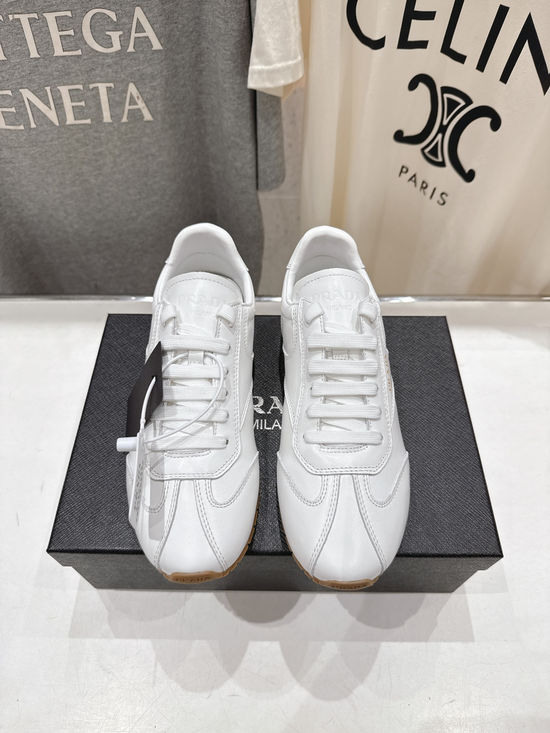 Prada Premium Leather Lace Up Soft Sole Casual Sneakers