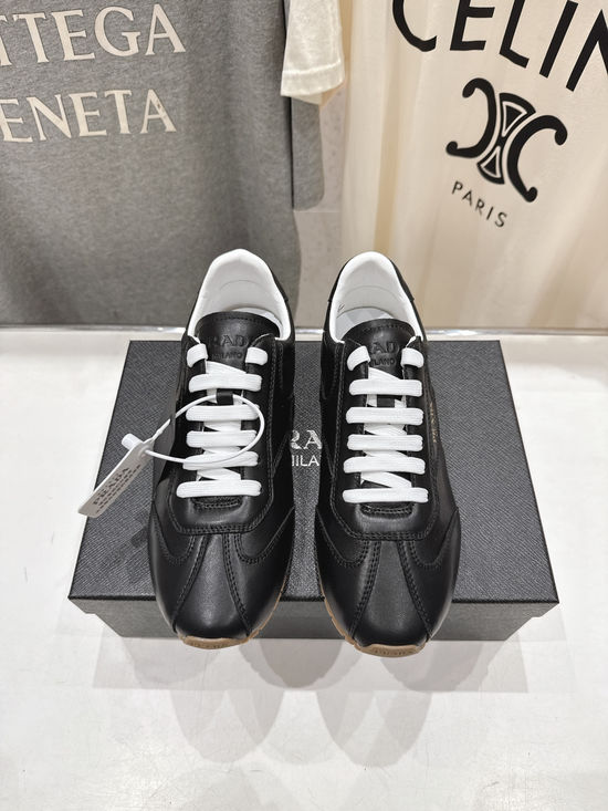 Prada Premium Leather Lace Up Soft Sole Casual Sneakers