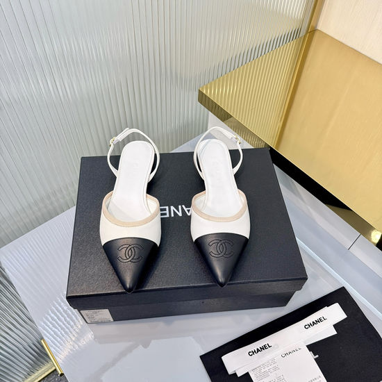 Chanel Elegant Pointed Toe Two-Tone Mary Jane Flats