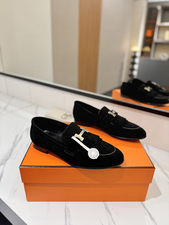 Hermes Classic Nubuck Loafers Comfortable Soft Sole Casual Shoes