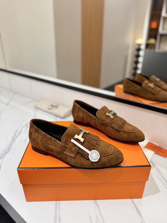 Hermes Classic Nubuck Loafers Comfortable Soft Sole Casual Shoes