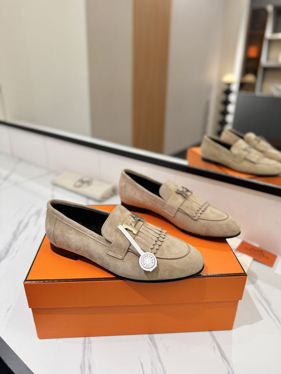 Hermes Classic Nubuck Loafers Comfortable Soft Sole Casual Shoes