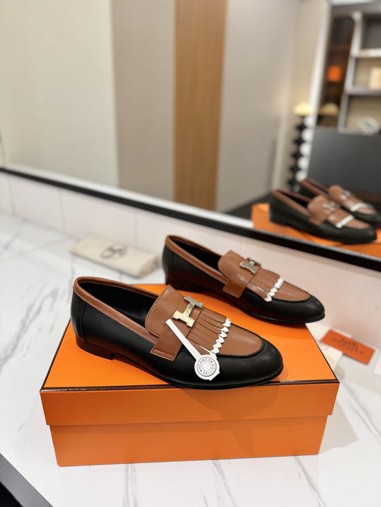 Hermes Classic Cowhide Loafers Comfortable Soft Sole Casual Shoes