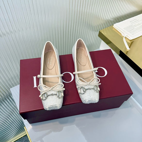 Gucci Crystal Suede Horsebit Ballet Flats Bow Accent