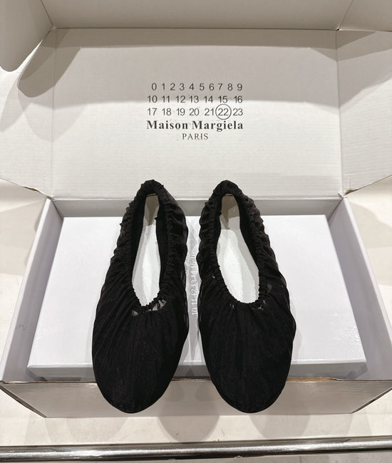 Maison Margiela Silk Fabric Ruched Elastic Mary Jane Ballet Flats