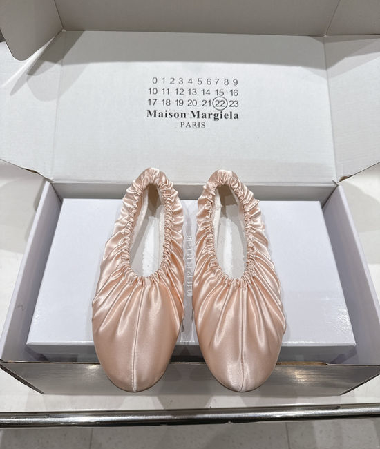 Maison Margiela Silk Fabric Ruched Elastic Mary Jane Ballet Flats