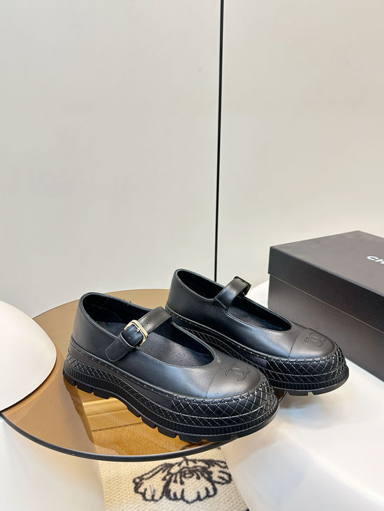 Chanel Classic Buckle Leather Platform Mary Jane Shoes