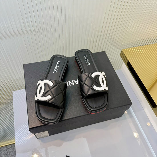 Chanel Classic Embroidered Square Toe Platform Slide Sandals