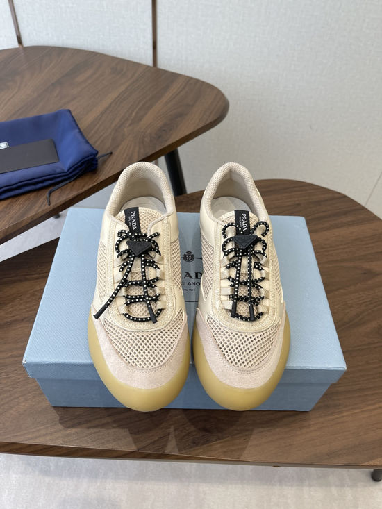 Prada Vintage Leather Mesh Breathable Versatile Daily Training Shoes