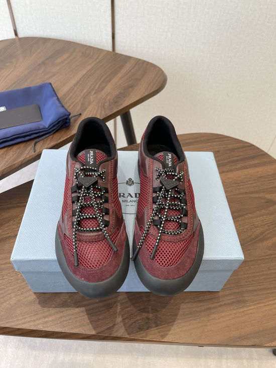 Prada Vintage Leather Mesh Breathable Versatile Daily Training Shoes