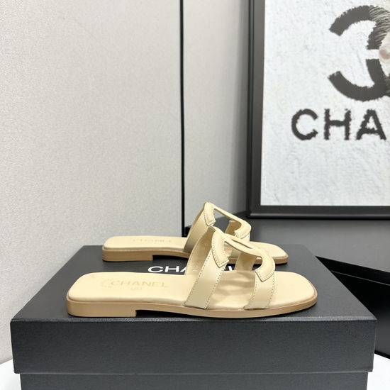 Chanel Elegant Sheepskin Slides with Deluxe Packaging