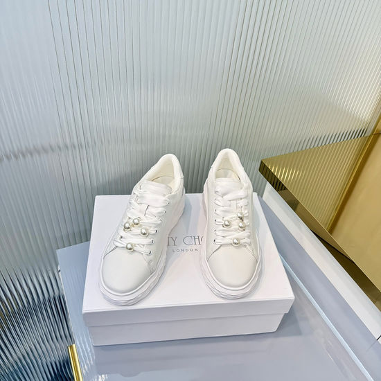 Jimmy Choo Cowhide Upper Glitter Detail Platform Casual Sneakers