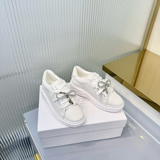 Jimmy Choo Genuine Leather Diamond Cut Sneakers with Pearl Details