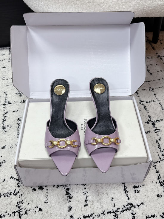Yves Saint Laurent Pointed Toe Chain Stiletto Heel Slides