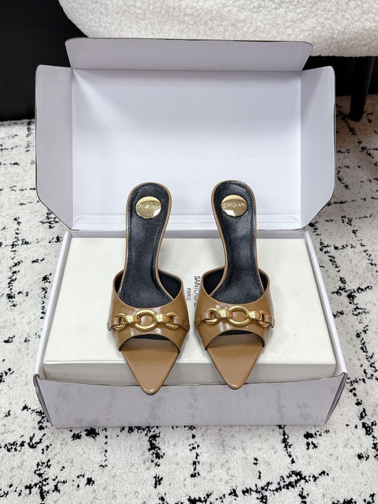 Yves Saint Laurent Pointed Toe Chain Stiletto Heel Slides