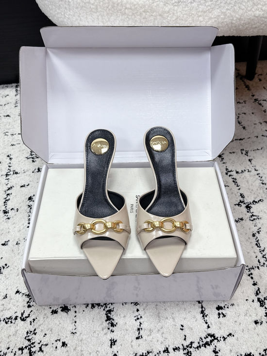 Yves Saint Laurent Pointed Toe Chain Stiletto Heel Slides