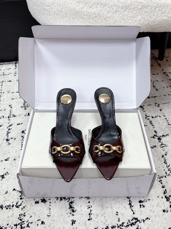 Yves Saint Laurent Pointed Toe Chain Stiletto Heel Slides