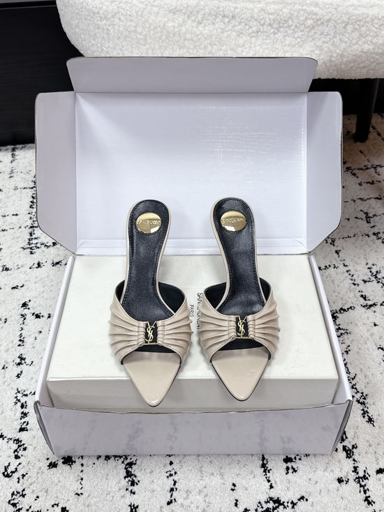 Yves Saint Laurent Ruched Pointed Toe Stiletto Heel Mules Premium Leather