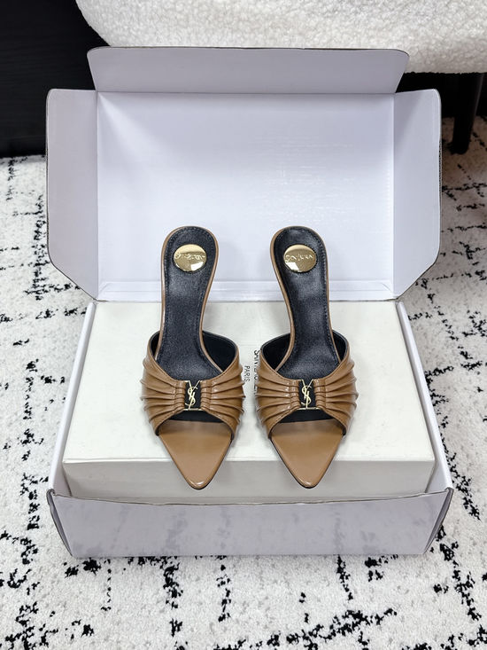 Yves Saint Laurent Ruched Pointed Toe Stiletto Heel Mules Premium Leather