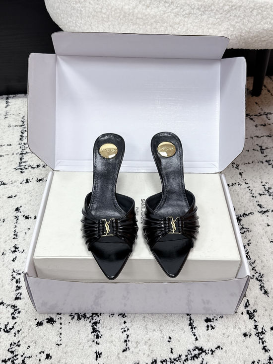 Yves Saint Laurent Ruched Pointed Toe Stiletto Heel Mules Premium Leather