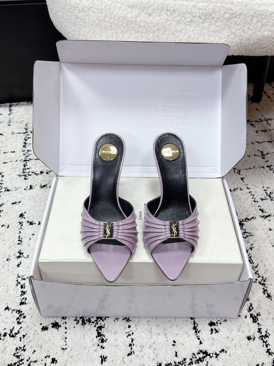 Yves Saint Laurent Pointed Toe Stiletto Heel Mules Premium Leather Upper