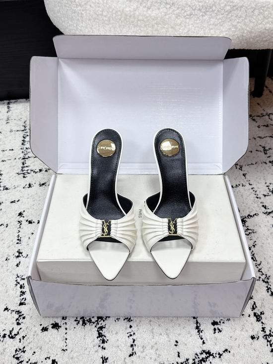 Yves Saint Laurent Pointed Toe Stiletto Heel Mules Premium Leather Upper