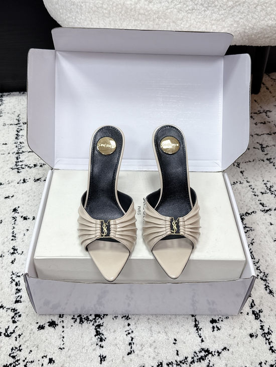 Yves Saint Laurent Pointed Toe Stiletto Heel Mules Premium Leather Upper