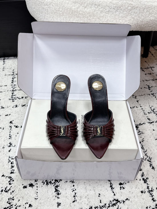 Yves Saint Laurent Pointed Toe Stiletto Heel Mules Premium Leather Upper