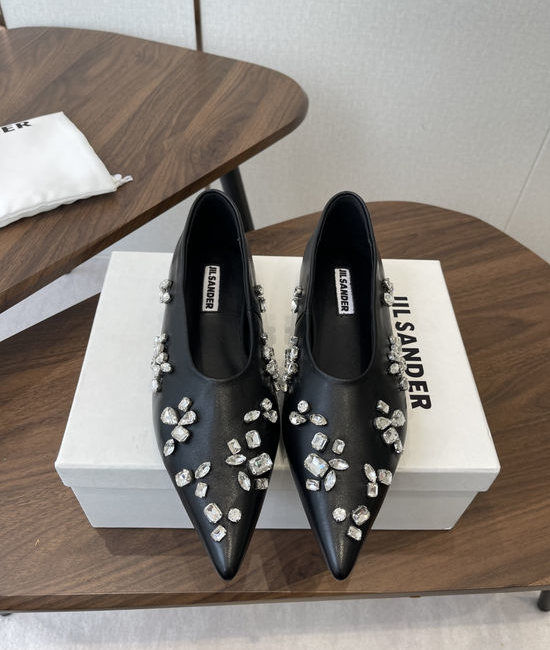 Jil Sanders Rhinestone Decor Single Shoes Genuine Leather Lining Non-slip Sole