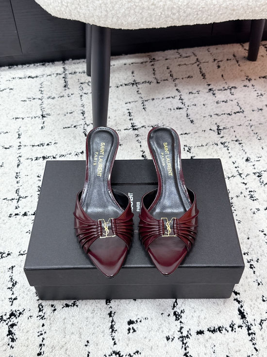 Yves Saint Laurent Ruched Pointed Toe Stiletto Heel Mules Leather Lined