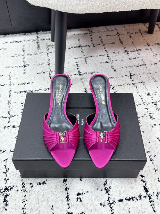 Yves Saint Laurent Ruched Pointed Toe Stiletto Heel Mules Leather Lined