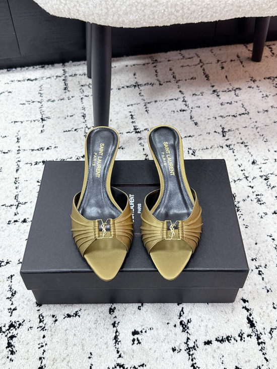 Yves Saint Laurent Ruched Pointed Toe Stiletto Heel Mules Leather Lined