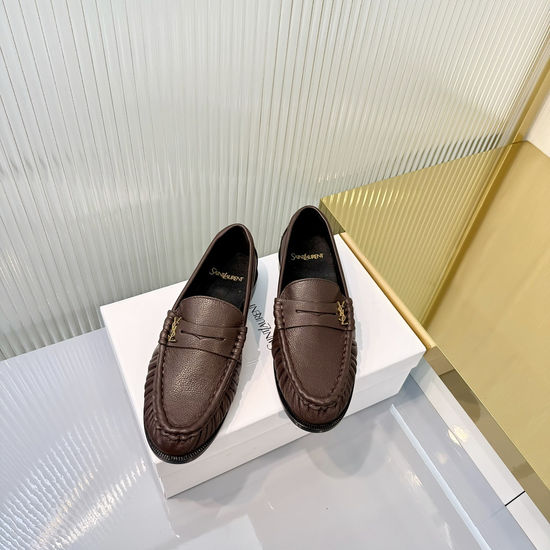 Yves Saint Laurent Wrinkled Loafers with Metal Accent