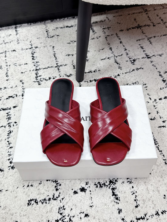 Khaite Cross Strap Square Toe Flat Slide Sandals