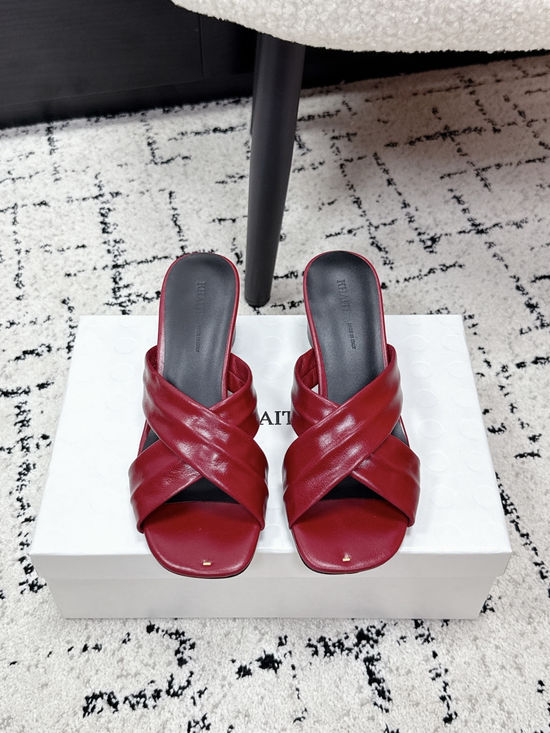Khaite Cross Strap Square Toe Flat Slide Sandals