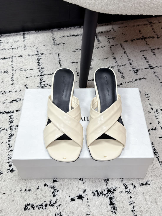 Khaite Cross Strap Square Toe Flat Slide Sandals