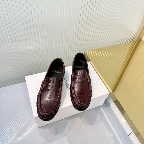 Yves Saint Laurent Wrinkled Loafers with Metal Accent