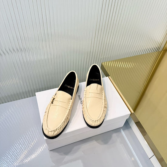 Yves Saint Laurent Wrinkled Loafers with Metal Accent