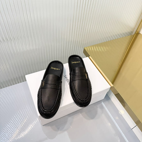 Yves Saint Laurent Wrinkled Loafers with Metal Accent